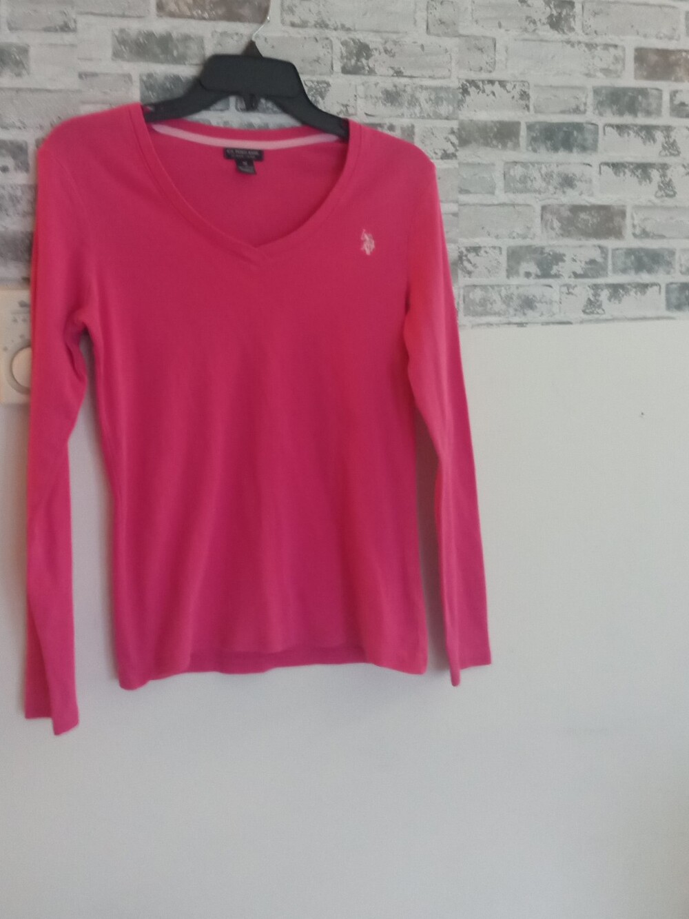 Pink Long Sleeve V-Neck Shirt
